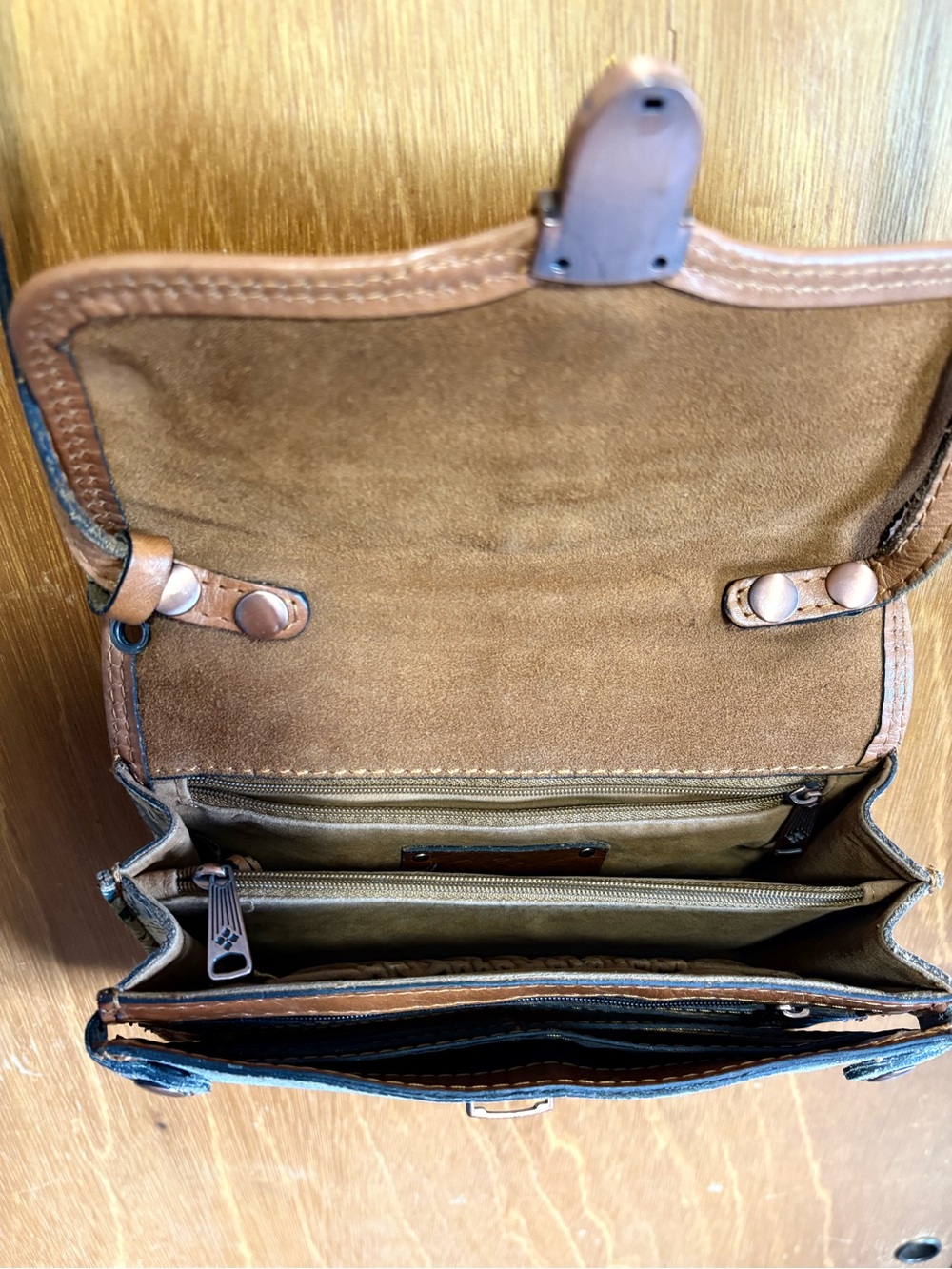Patricia Nash Floral-Accent Crossbody Bag in Blue and Tan - Picture 3 of 5